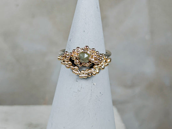 Granulation Wishbone Ring | Sterling Silver with Gold granulation - Milly Maunder Designs