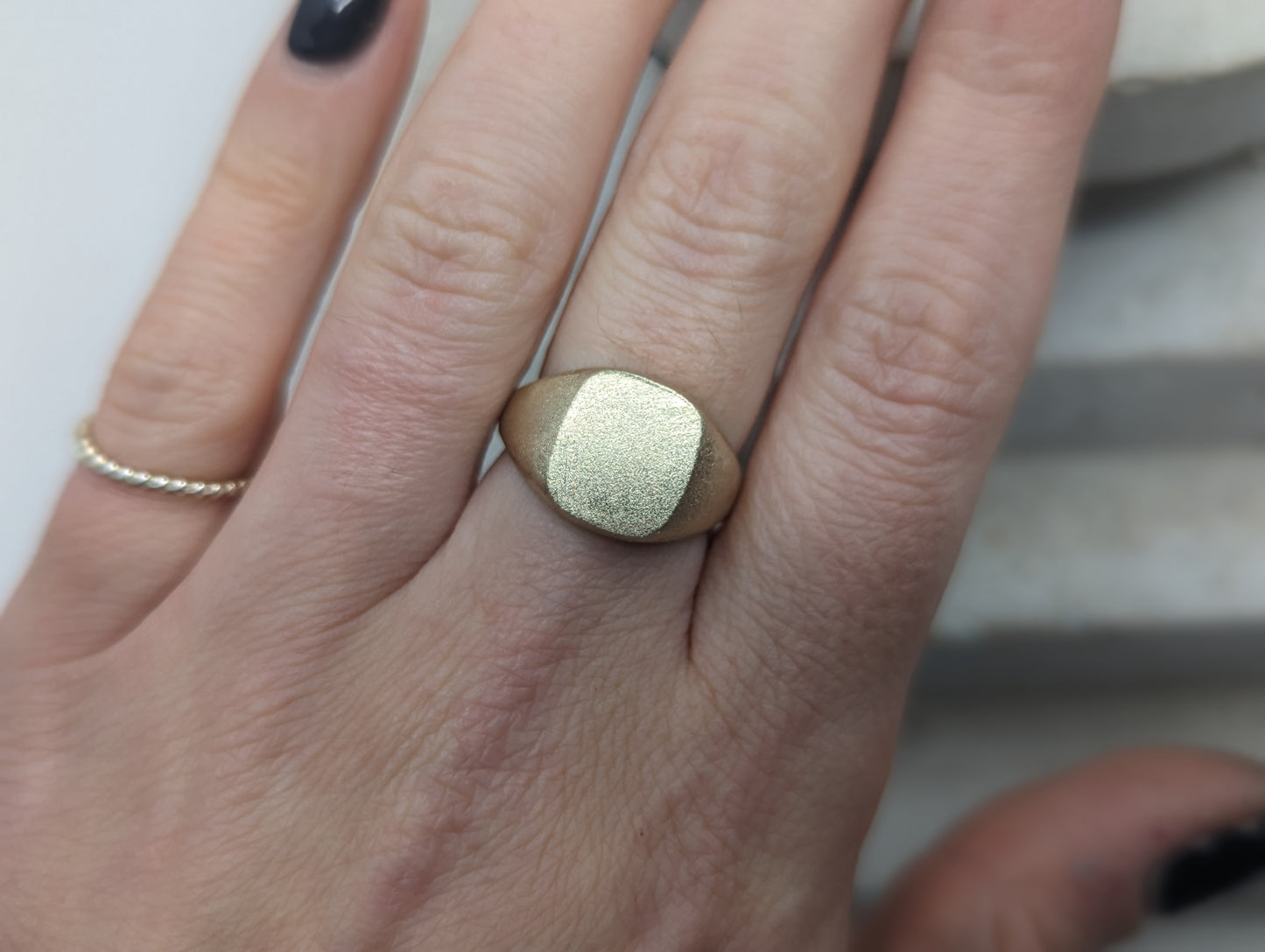 Frosted Cushion Style Signet ring | 9k Yellow Gold - MILLY MAUNDER