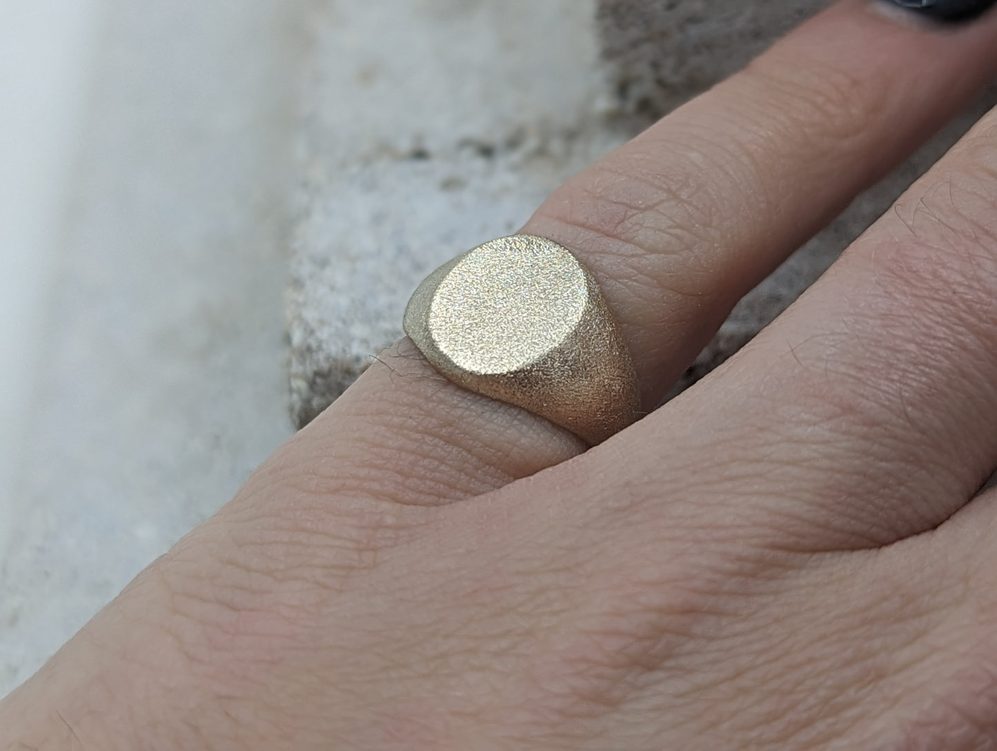 Frosted Oval Ladies Signet ring | 9k Yellow gold 100% recycled - MILLY MAUNDER
