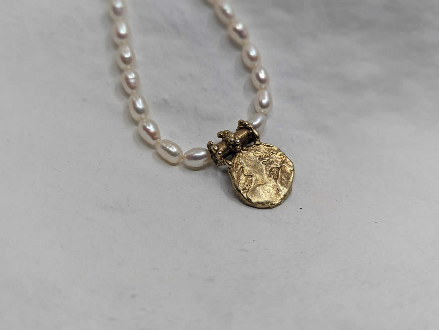 Molten Coin and Pearl Pendant | 18k Gold Plated