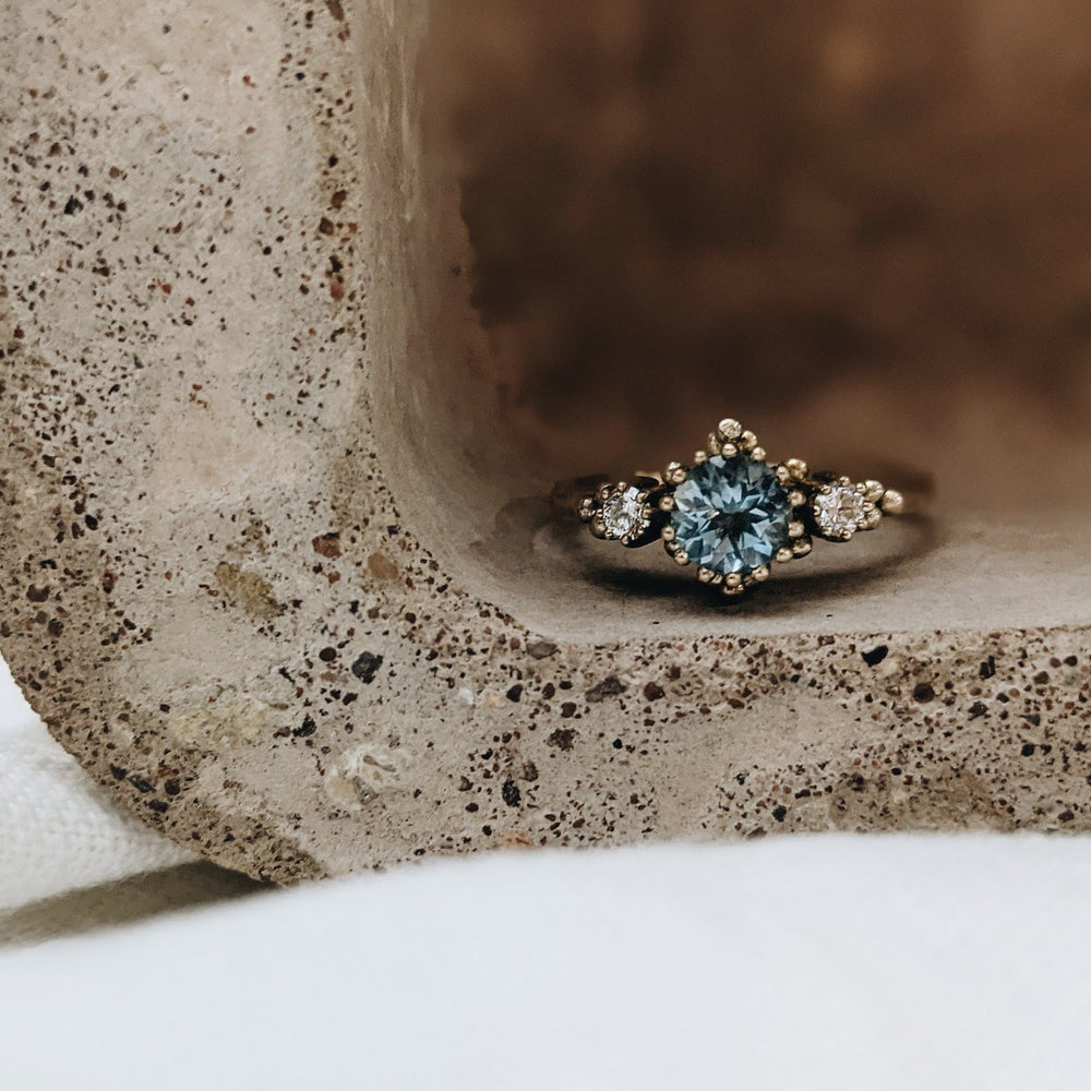 Aquamarine and Diamond Engagement Ring | 9k Yellow Gold