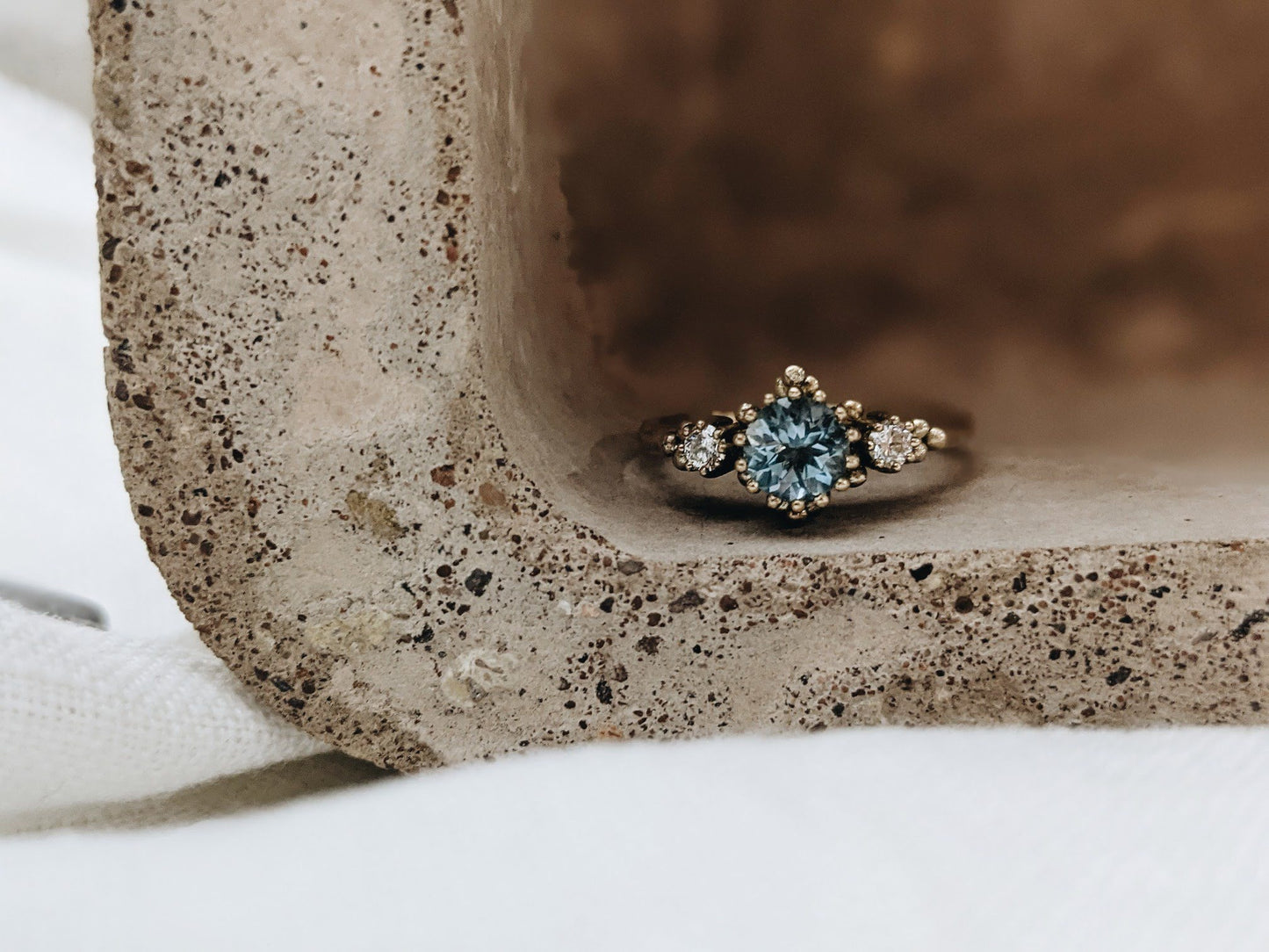 Aquamarine and Diamond Engagement Ring | 9k Yellow Gold