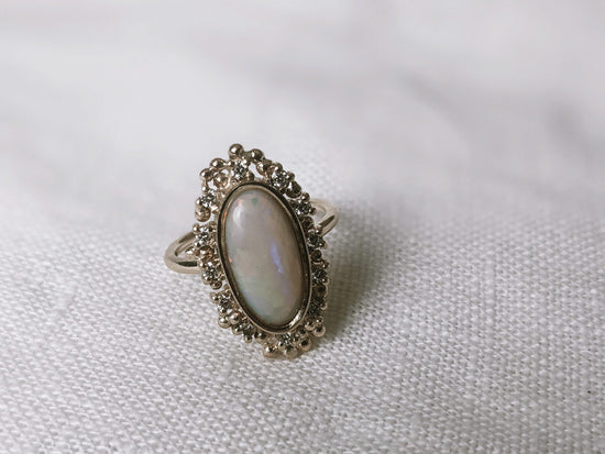 Bespoke Opal and Diamond Engagement Ring | 9k Yellow gold