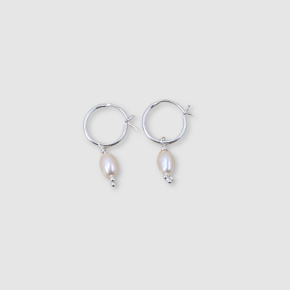 Hinged Huggies with Pearl Drop | Sterling Silver - MILLY MAUNDER
