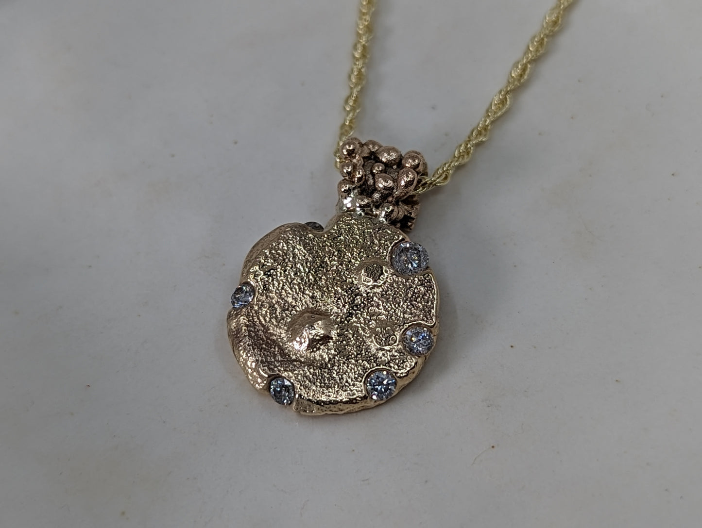 Solid Gold and Diamond Sand Cast Pendant | 9K Yellow gold