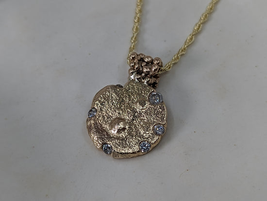 Solid Gold and Diamond Sand Cast Pendant | 9K Yellow gold