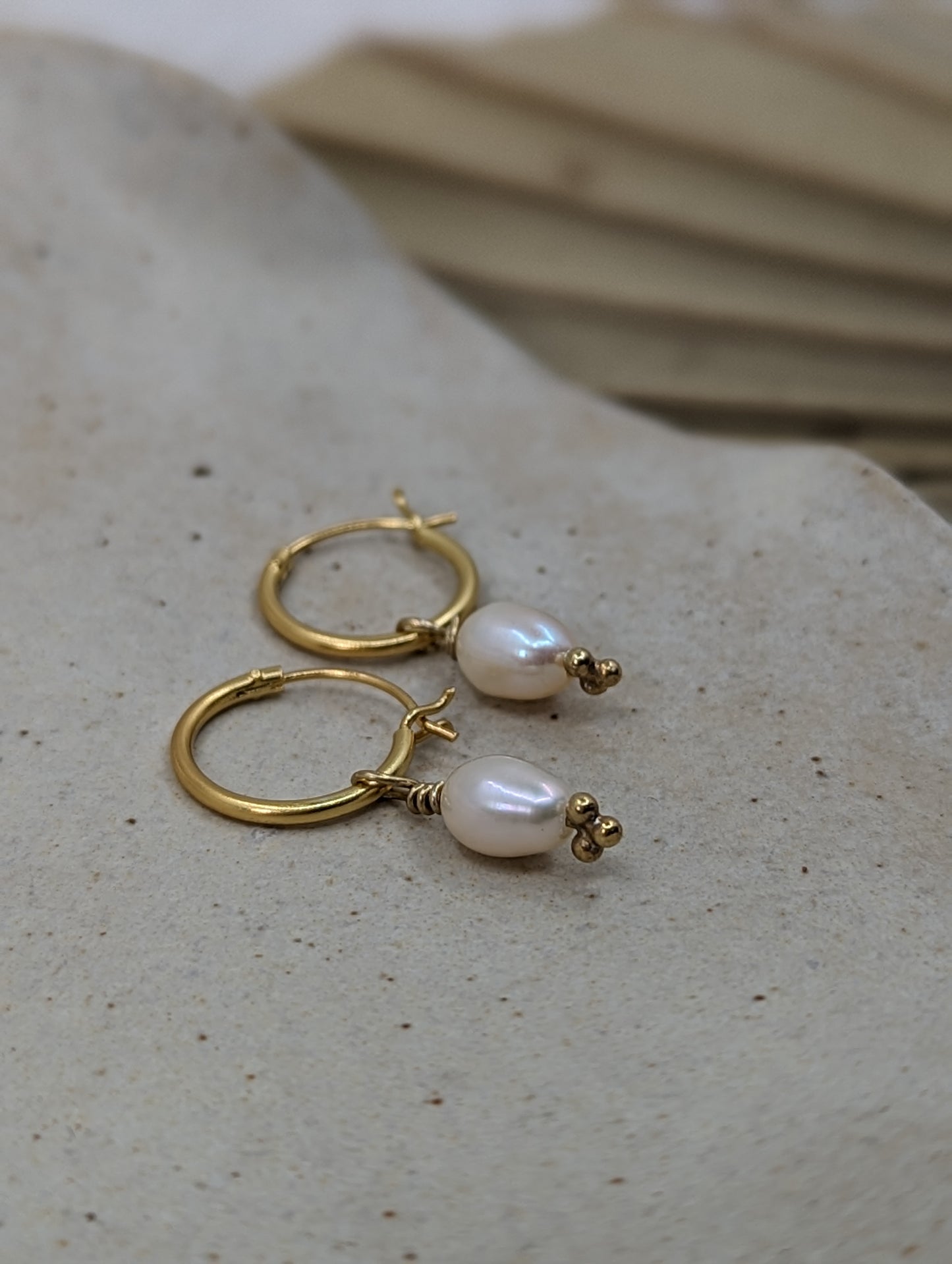Hinged Huggies with Pearl Drop | 18k Gold Plated