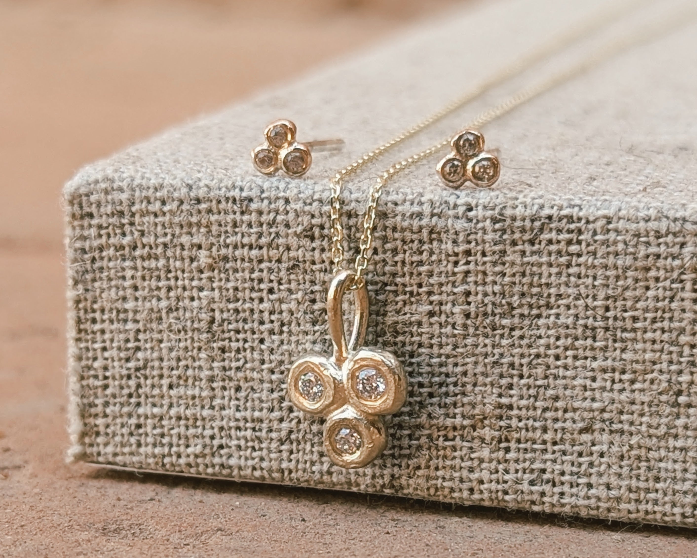 Trio Pebble Diamond Pendant 9k Gold