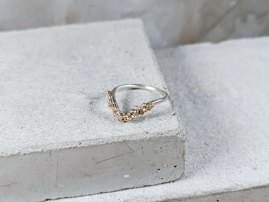 Load image into Gallery viewer, Granulation Wishbone Ring | Sterling Silver with Gold granulation - Milly Maunder Designs
