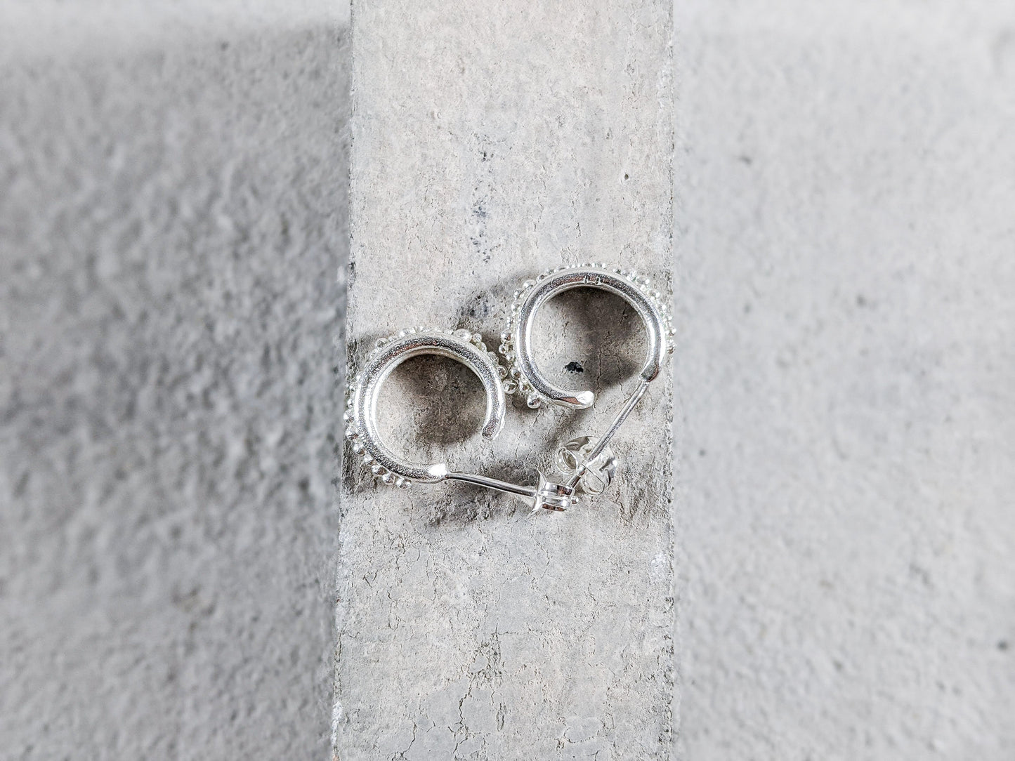 Load image into Gallery viewer, Mini Forged Granulation Hoop | Sterling Silver - Milly Maunder Designs
