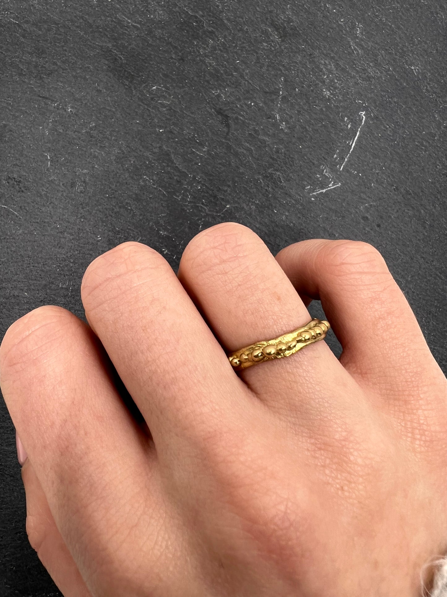 Rustic Beaded Ring | Gold Plated