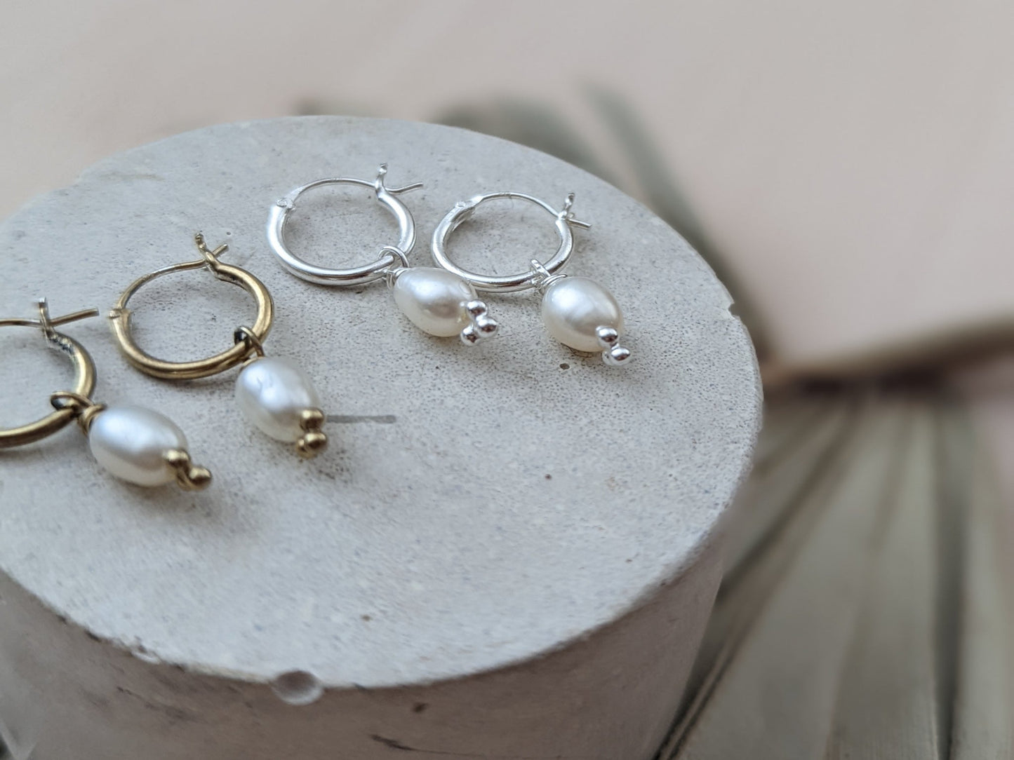 Hinged Huggies with Pearl Drop | Sterling Silver