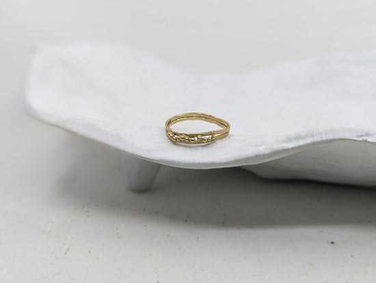 Load image into Gallery viewer, Beaded duo Forged Wedding Band | 9k Yellow gold - MILLY MAUNDER

