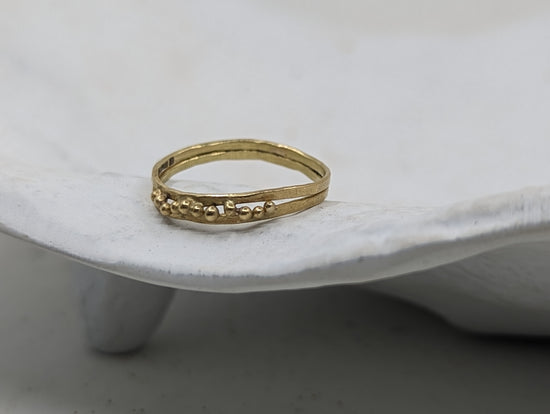 Load image into Gallery viewer, Beaded duo Forged Wedding Band | 9k Yellow gold - MILLY MAUNDER

