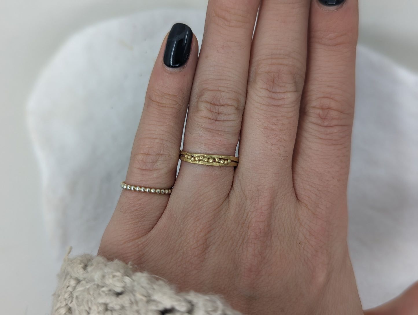 Beaded duo Forged Wedding Band | 9k Yellow gold - MILLY MAUNDER