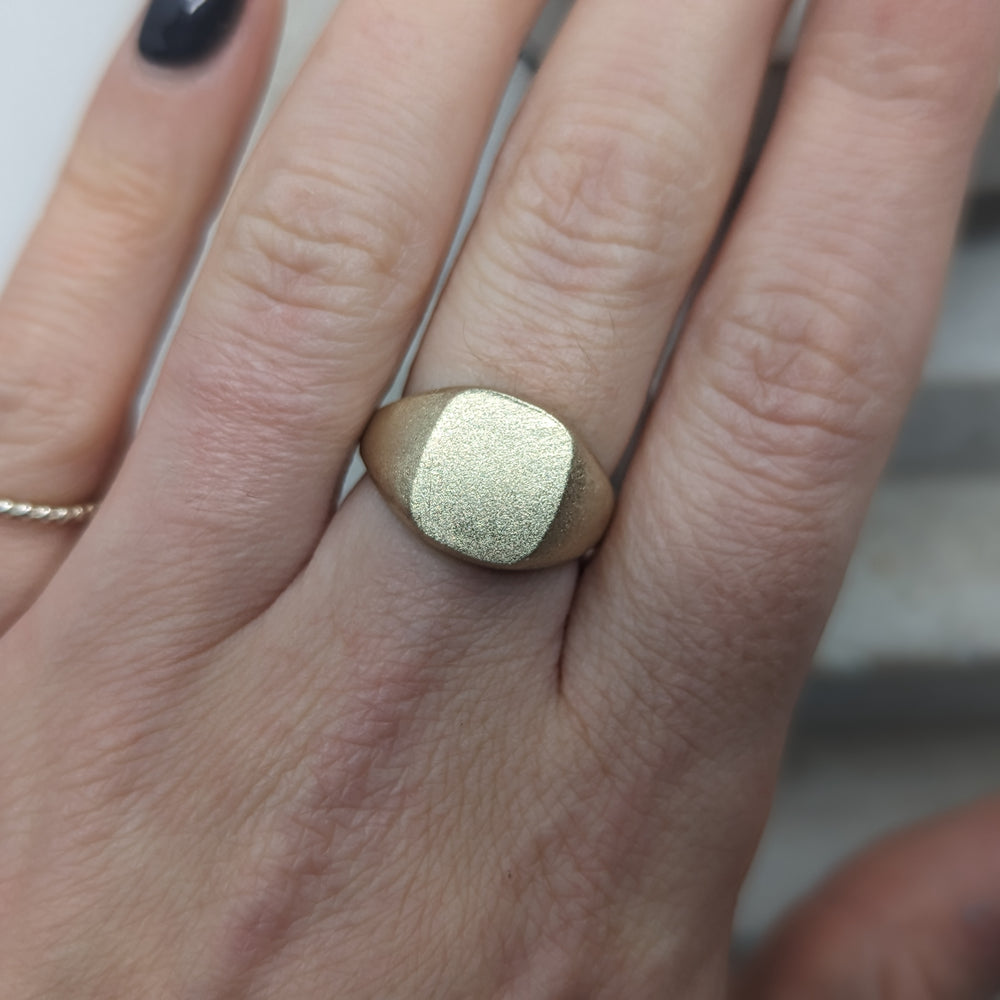 Frosted Cushion Style Signet ring | 9k Yellow Gold - MILLY MAUNDER