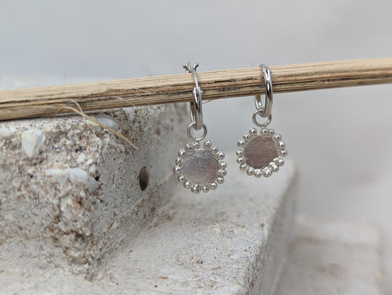 Hinged Huggies with Small Granulated Disc | Sterling Silver