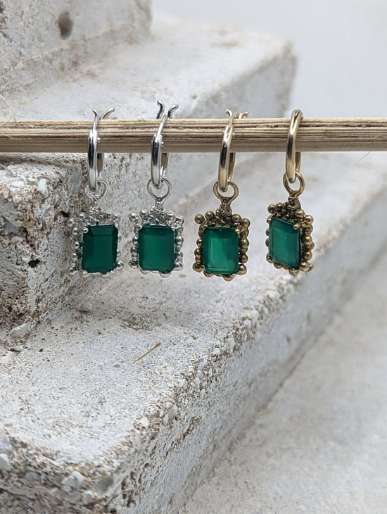 Hinged Huggies with Frame Stone Drop | Sterling Silver