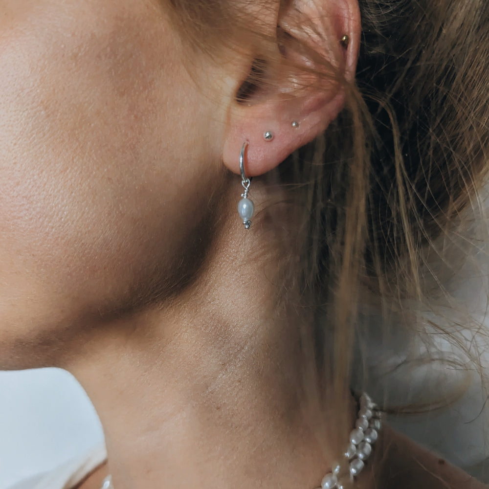 Hinged Huggies with Pearl Drop | Sterling Silver - MILLY MAUNDER