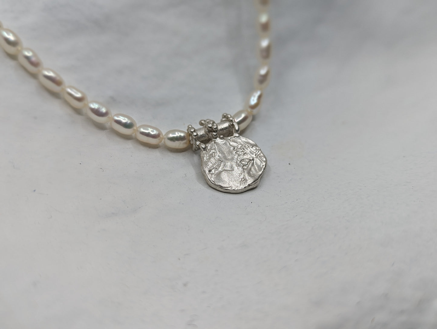 Molten Coin and Pearl Pendant | Sterling Silver